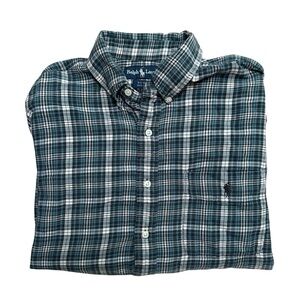 Ralph Lauren Men’s M Big Shirt Blue Tartan Plaid Long Sleeve Button Down Shirt